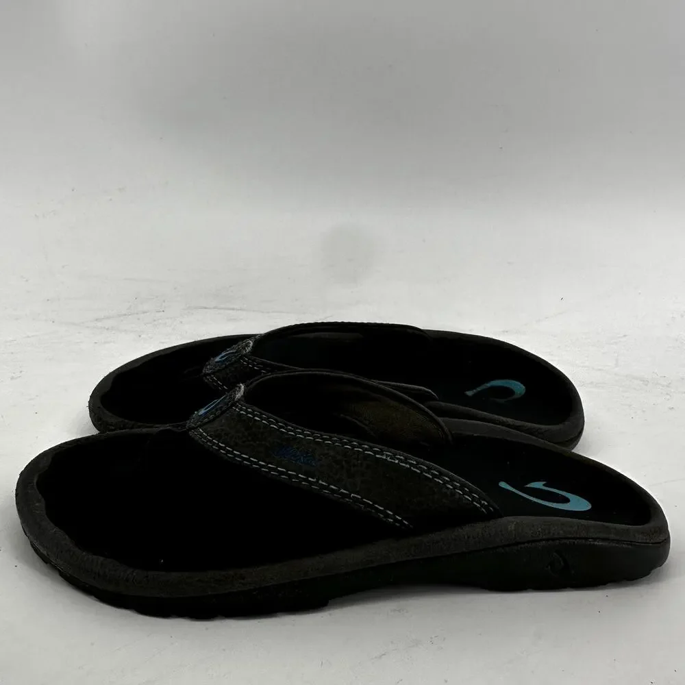 OluKai Ohana Pavement Sandals Flip Flop Thong Water Resistant Beach Black 6.5
